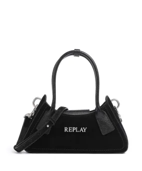 Replay Borsa a mano pelle bovina ruvida, pelle di vacchetta grana nero  